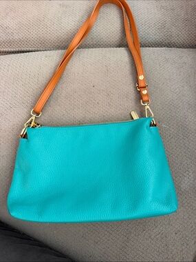Valentina Turquoise Shoulder Bag with Tan Strap